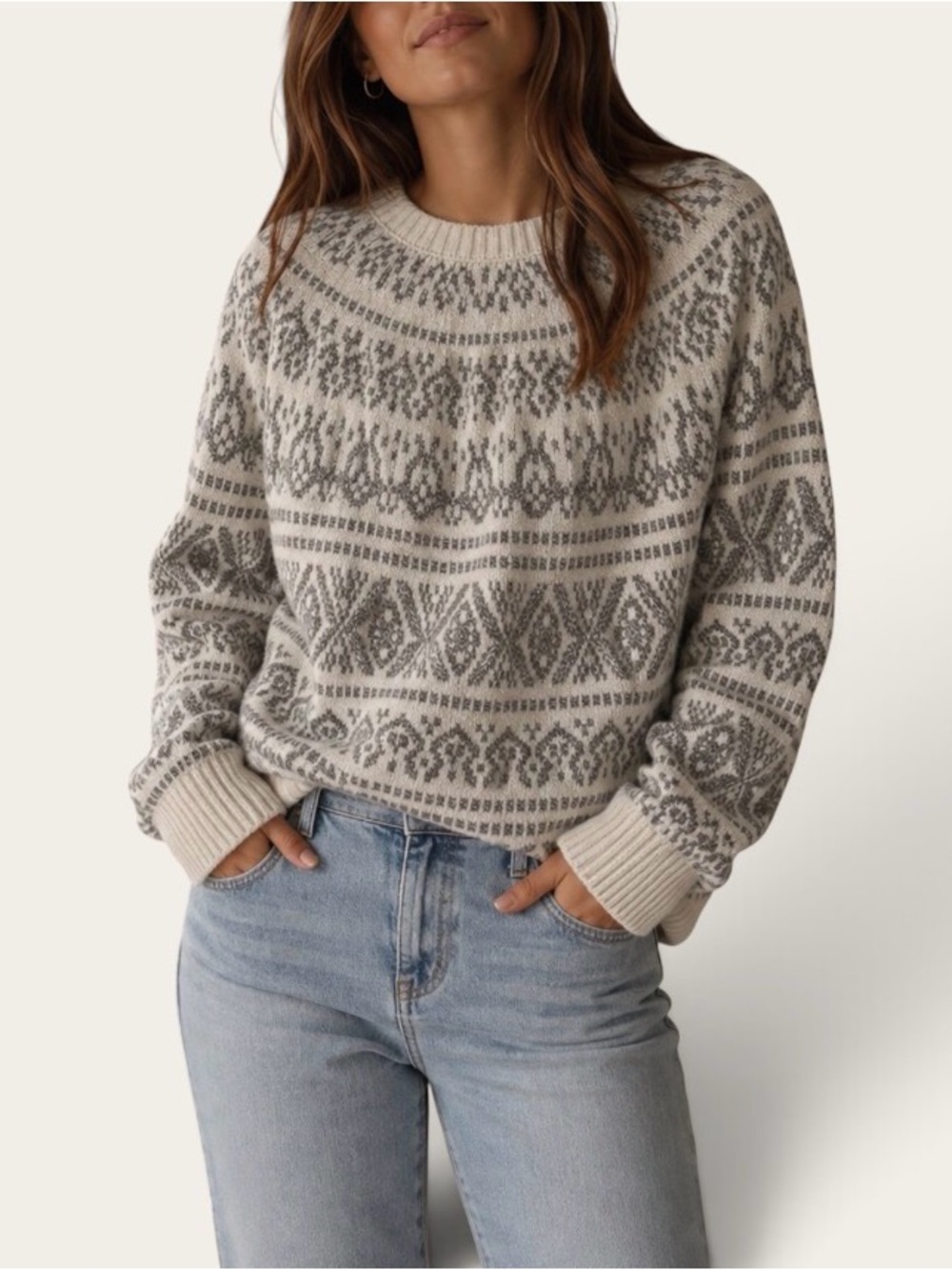 J.Jill sz XS Womens Oversized Gray White Chunky Knit Pullover Sweater Cozy Cabin